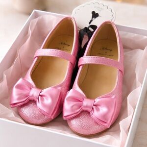 Disney Pink Girls' Mary Jane Bow Ballet Flats with Glitter